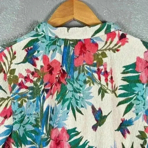 CUDDLE DUDS Tropical Floral 3/4 Sleeve Tunic Shirt Caftan Crinkle Crepe Women XS - Picture 12 of 13